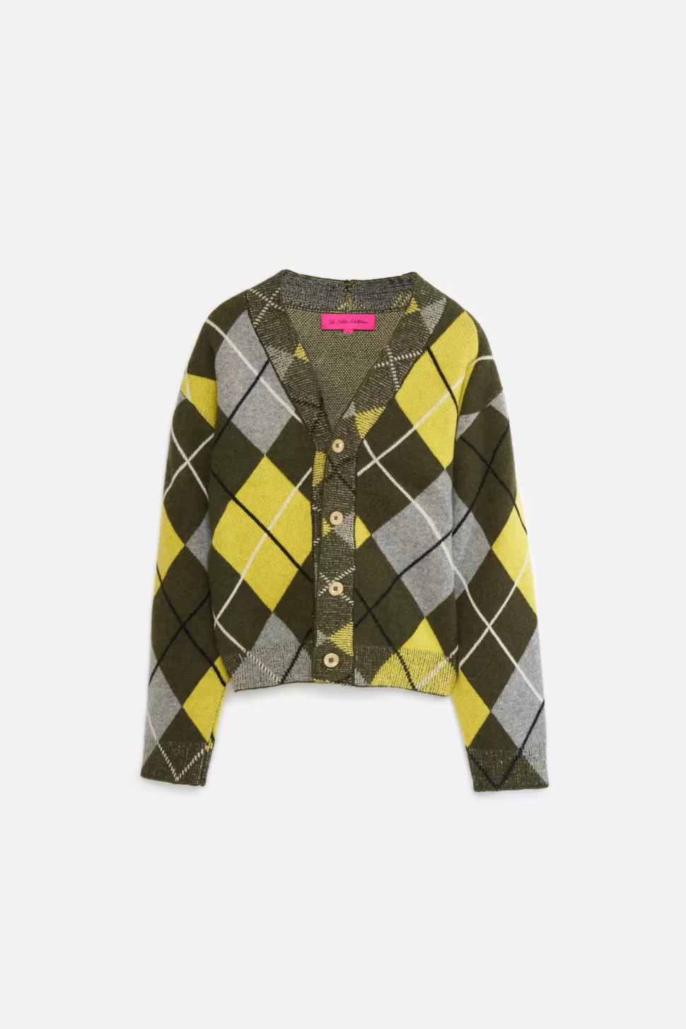 The Elder Statesman Argyle Cardigan Olive&Yellow Cheap