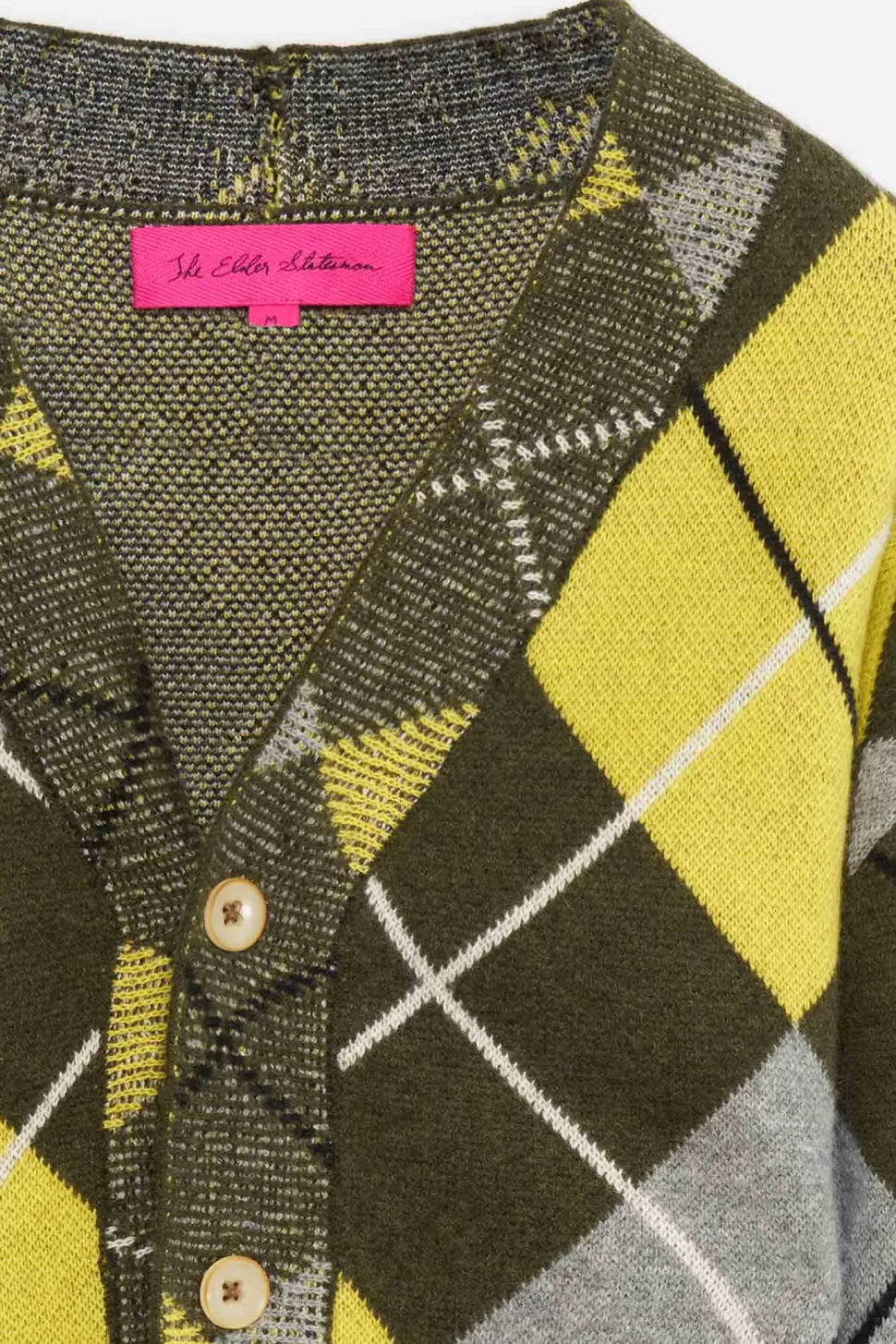 The Elder Statesman Argyle Cardigan Olive&Yellow Cheap