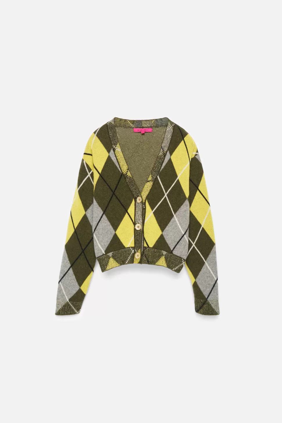 The Elder Statesman Argyle Women's Cardigan Olive&Yellow Best Sale