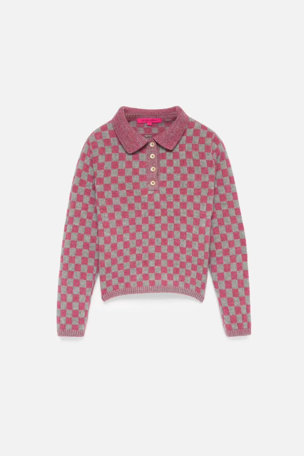 The Elder Statesman Checkered Women's Polo Mulberry&LightGrey Discount