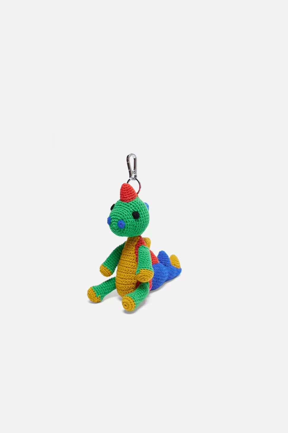 The Elder Statesman Crochet Dinosaur Keychain Charm NeonGreen&Yellow Clearance