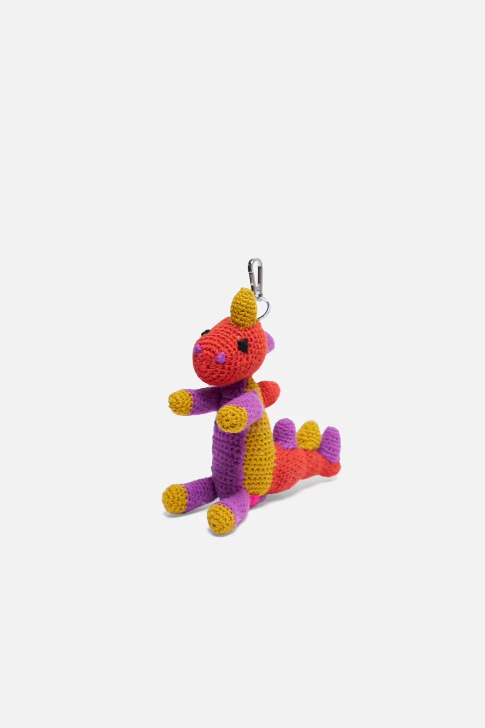 The Elder Statesman Crochet Dinosaur Keychain Charm Red&Purple Flash Sale