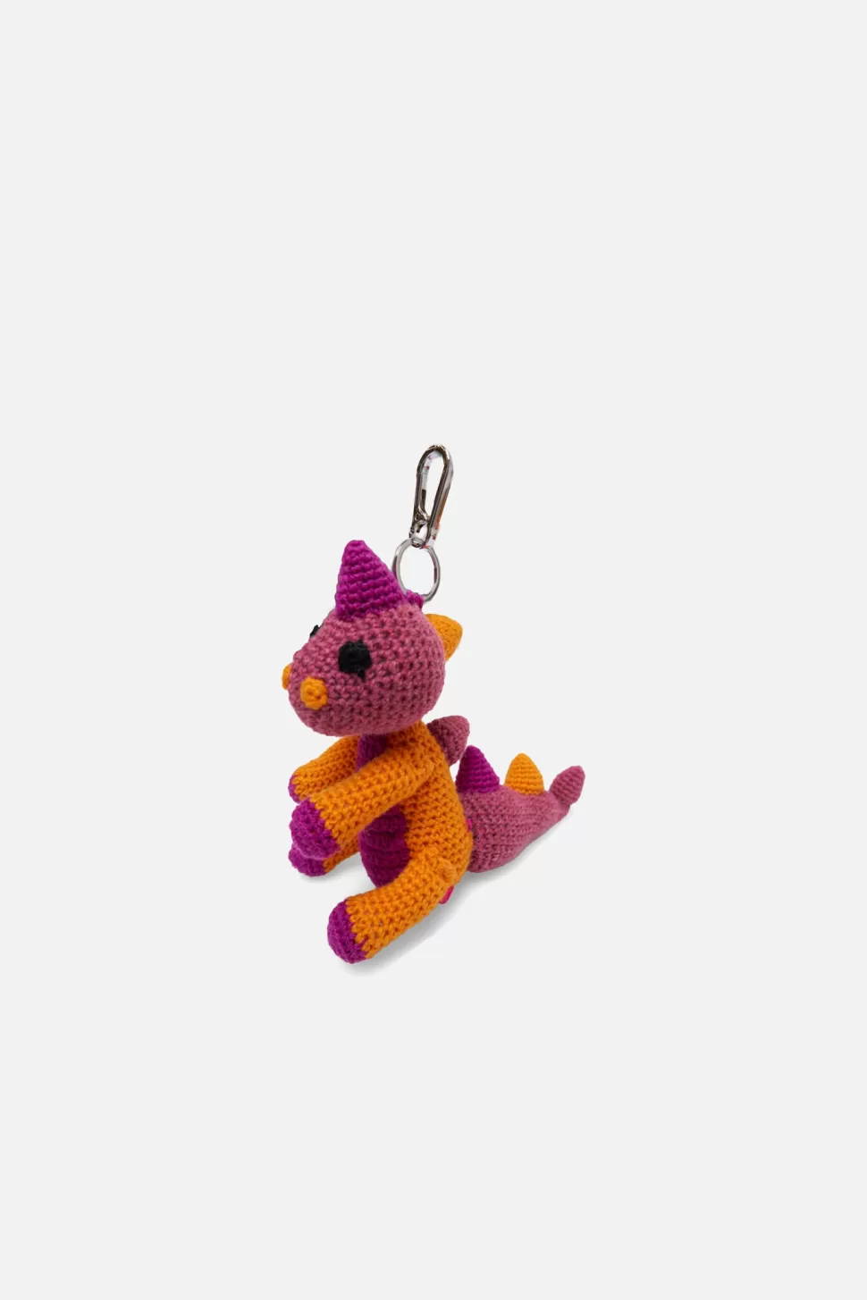 The Elder Statesman Crochet Dinosaur Keychain Charm Orange&Mauve Clearance