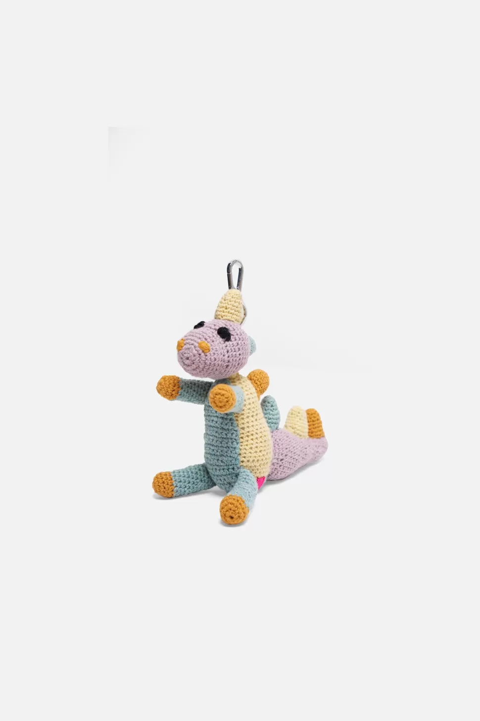 The Elder Statesman Crochet Dinosaur Keychain Charm TurkishBlue&PaleYellow New