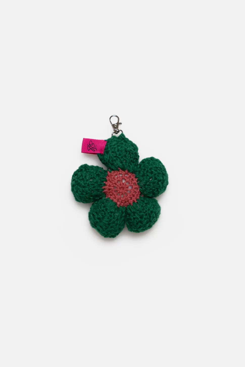 The Elder Statesman Crochet Flower Bud Keychain Charm DarkGreen&Pink Online