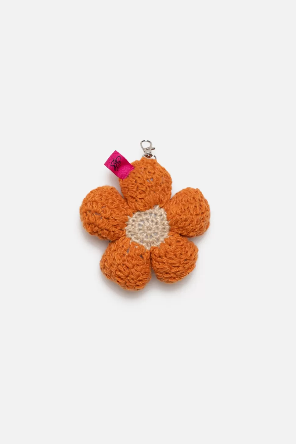 The Elder Statesman Crochet Flower Bud Keychain Charm Orange&Khaki Clearance