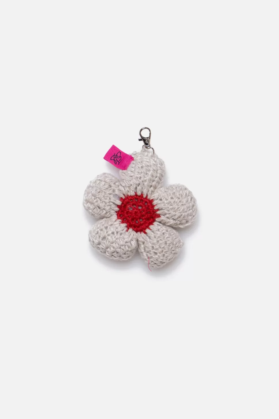 The Elder Statesman Crochet Flower Bud Keychain Charm White&Red Store