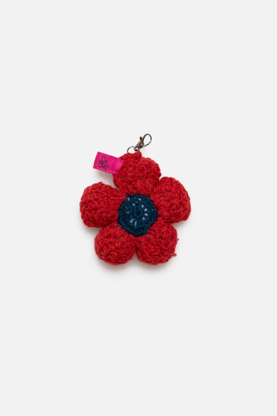 The Elder Statesman Crochet Flower Bud Keychain Charm NeonRed&Navy Cheap