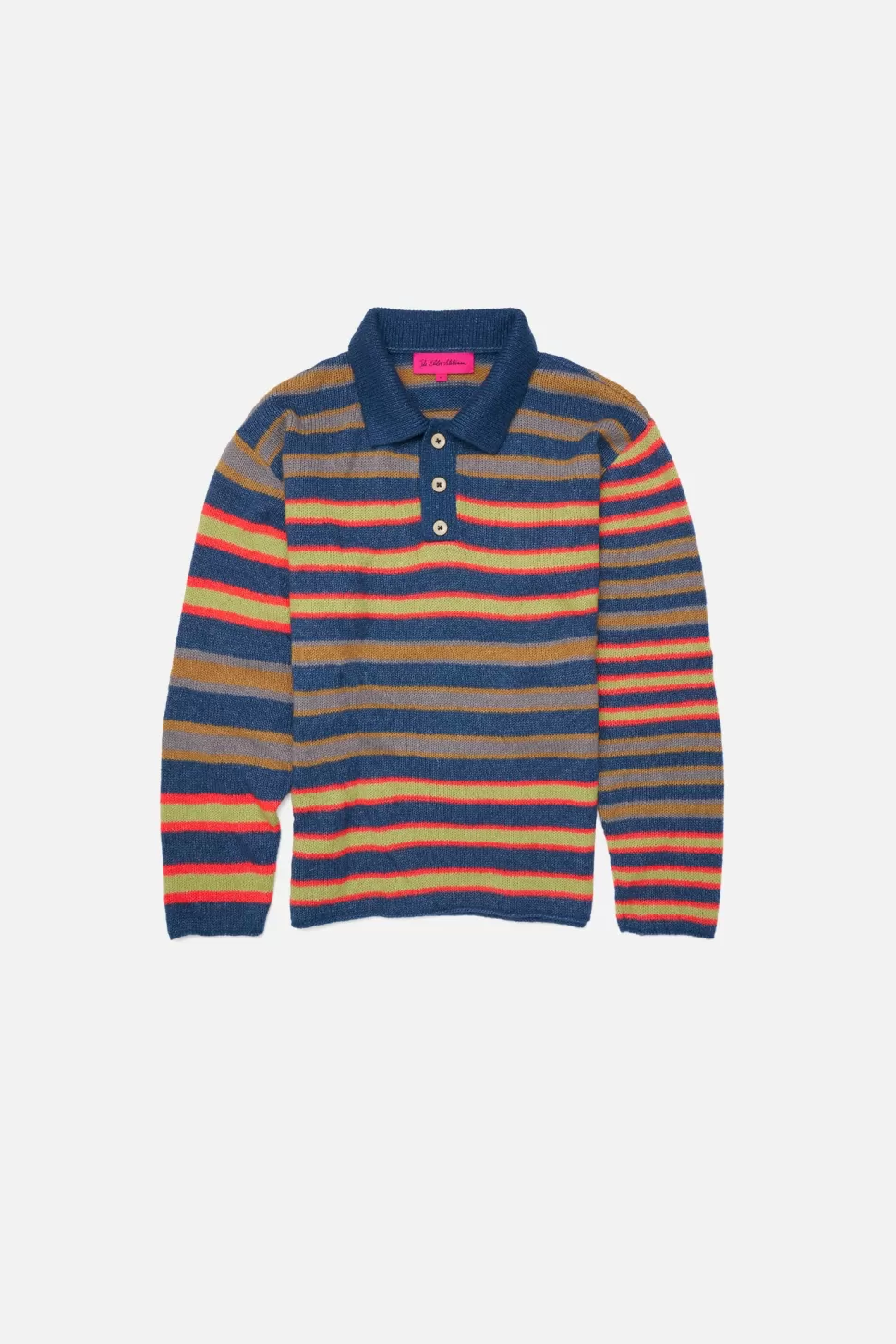 The Elder Statesman Leo Stripe Polo LS SeaBlue&NeonRedStripe Shop