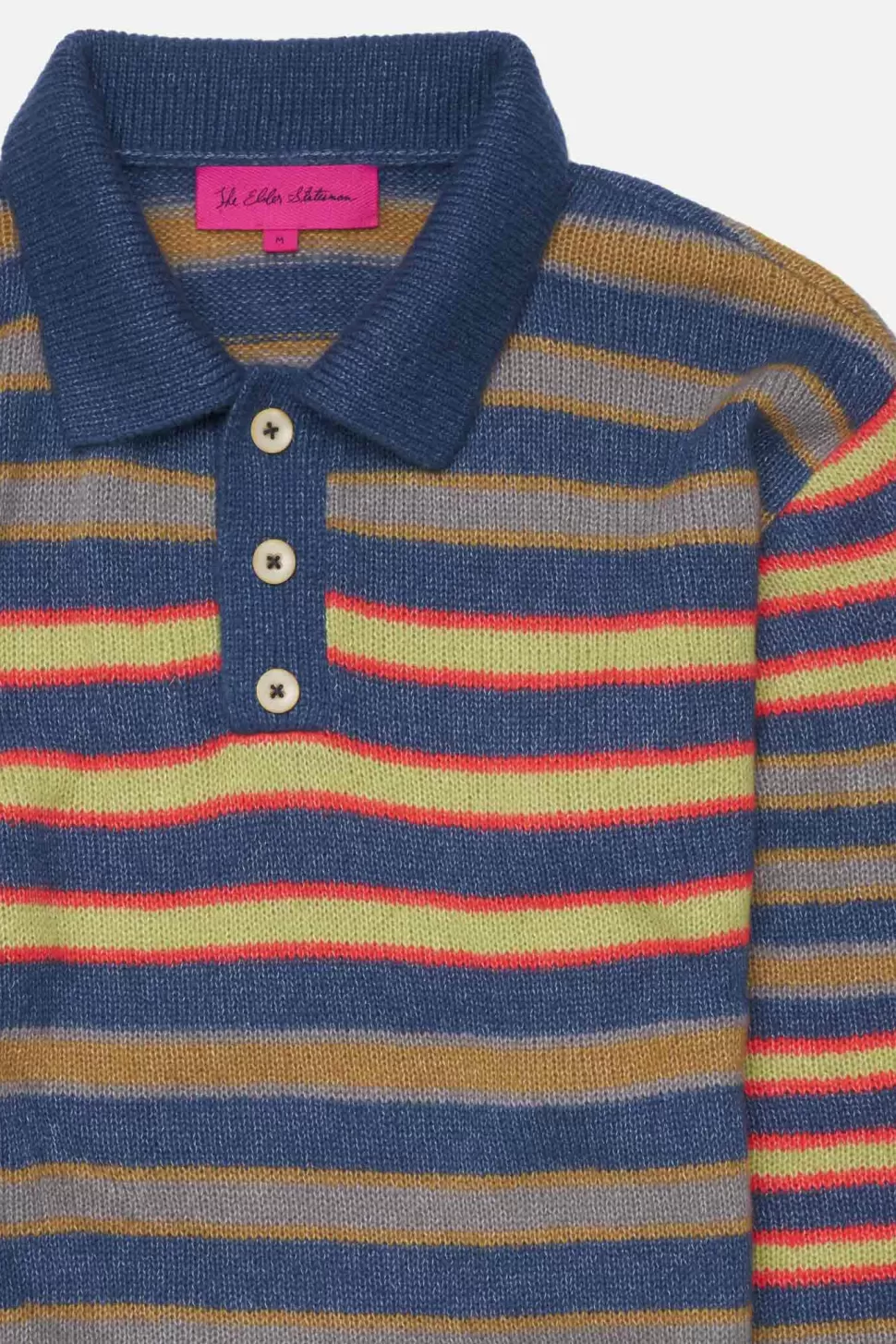 The Elder Statesman Leo Stripe Polo LS SeaBlue&NeonRedStripe Shop