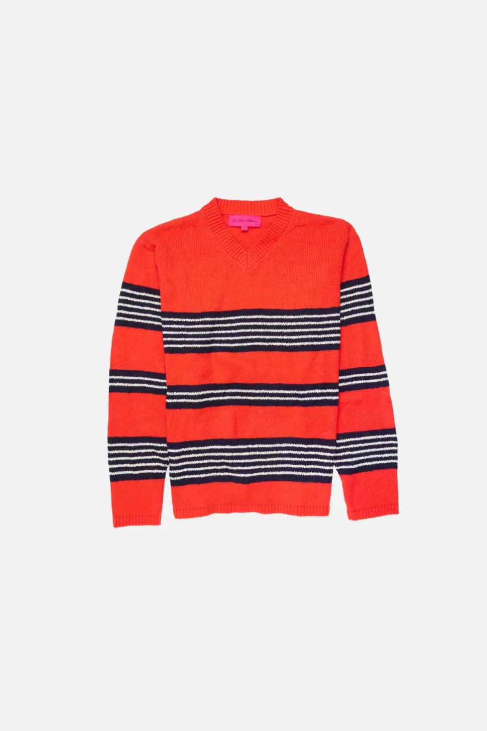 The Elder Statesman Nora Rollie Stripe V-Neck NeonRed/Black/Natural Store