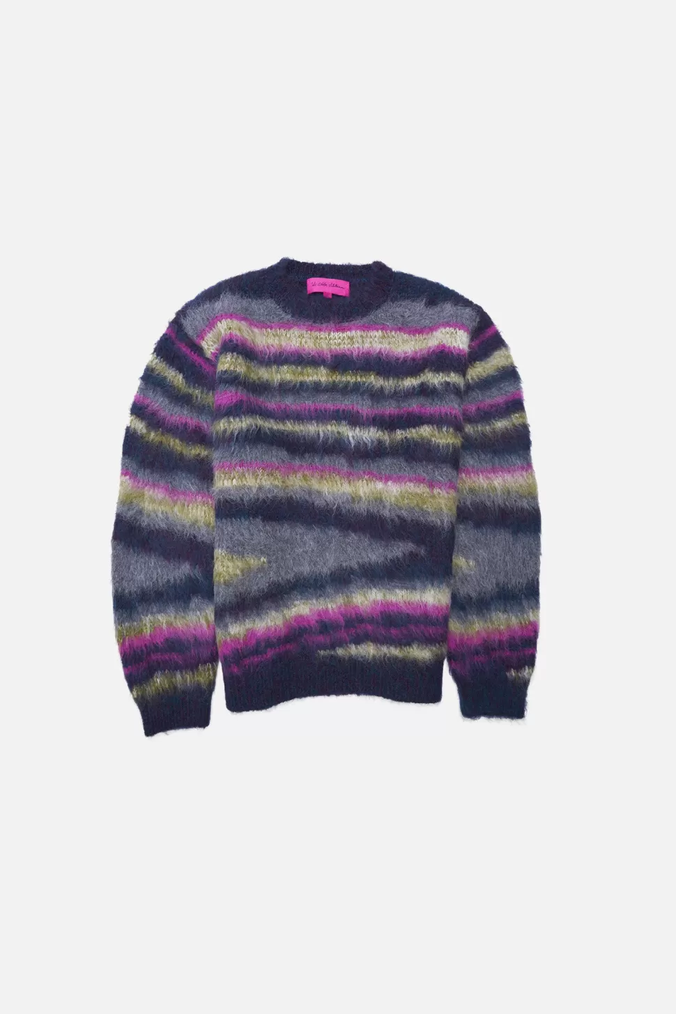 The Elder Statesman Oil Slick Crew Peacock&ElectricPinkStripe Clearance