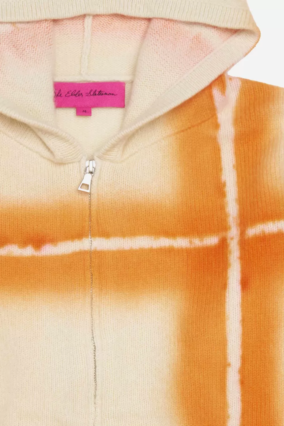 The Elder Statesman Plaid Dye Zip Hoodie Ivory&Orange Best Sale