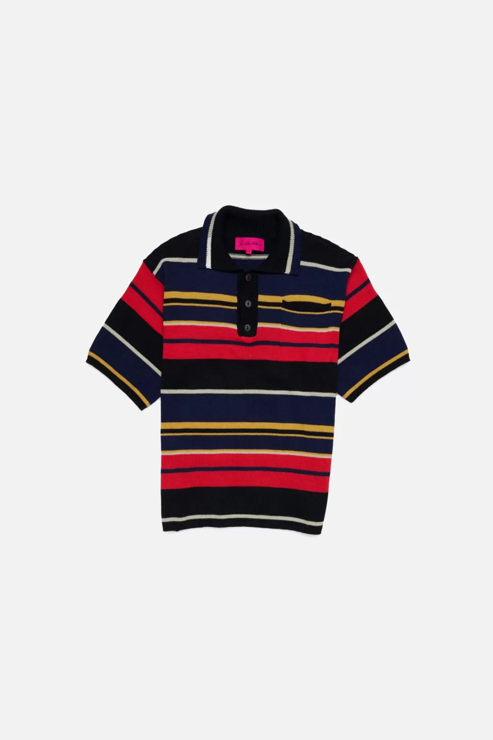 The Elder Statesman Rad Stripe Scally Polo Black&NeonRedStripe Best