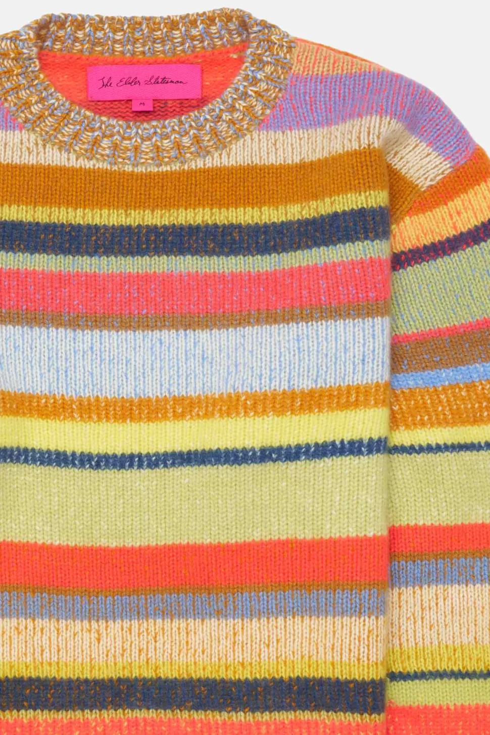 The Elder Statesman Stripe Super Soft Crew NeonRed&WasabiStripe Fashion