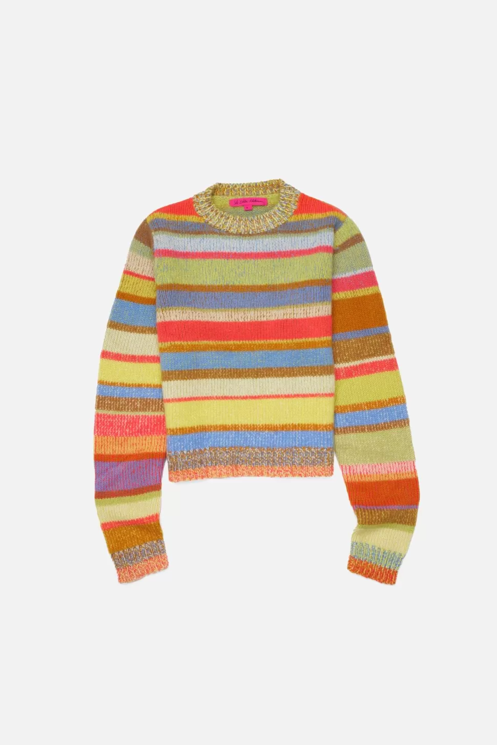 The Elder Statesman Stripe Super Soft Women's Crew NeonRed&WasabiStripe Store