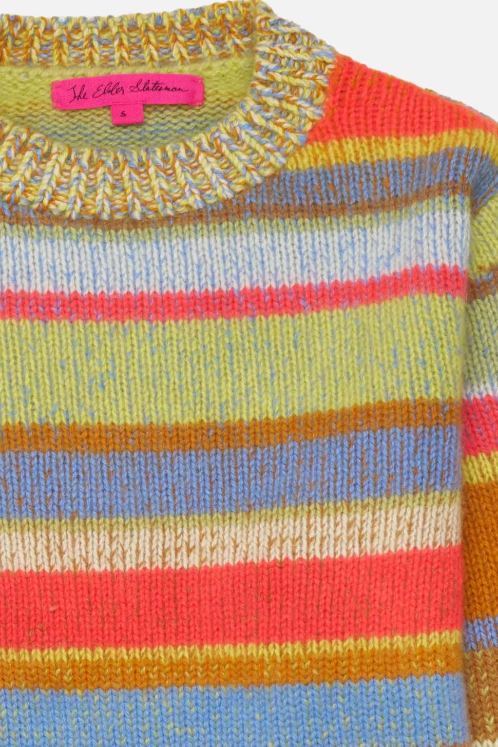 The Elder Statesman Stripe Super Soft Women's Crew NeonRed&WasabiStripe Store