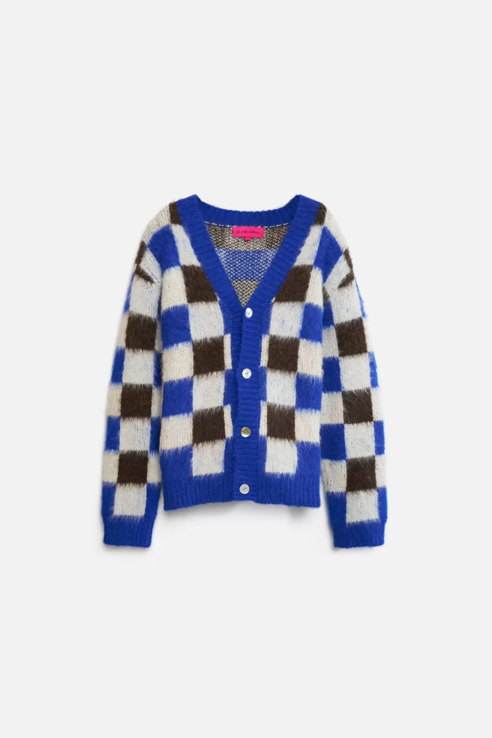 The Elder Statesman Thistle Gingham Cardigan Brunette/Sapphire/White Discount