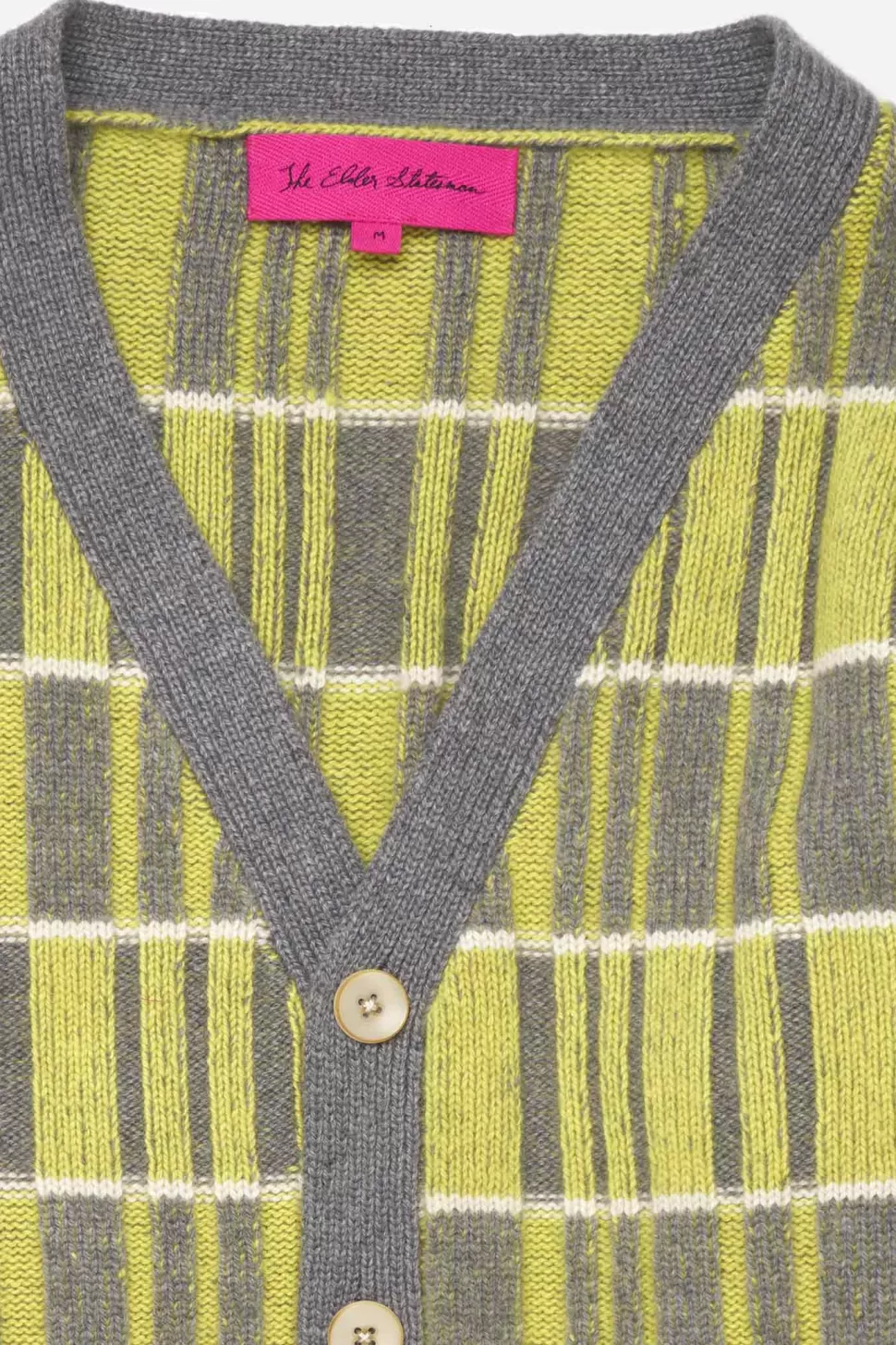 The Elder Statesman Variegated Plaid Cardigan Limon&LightGrey Outlet