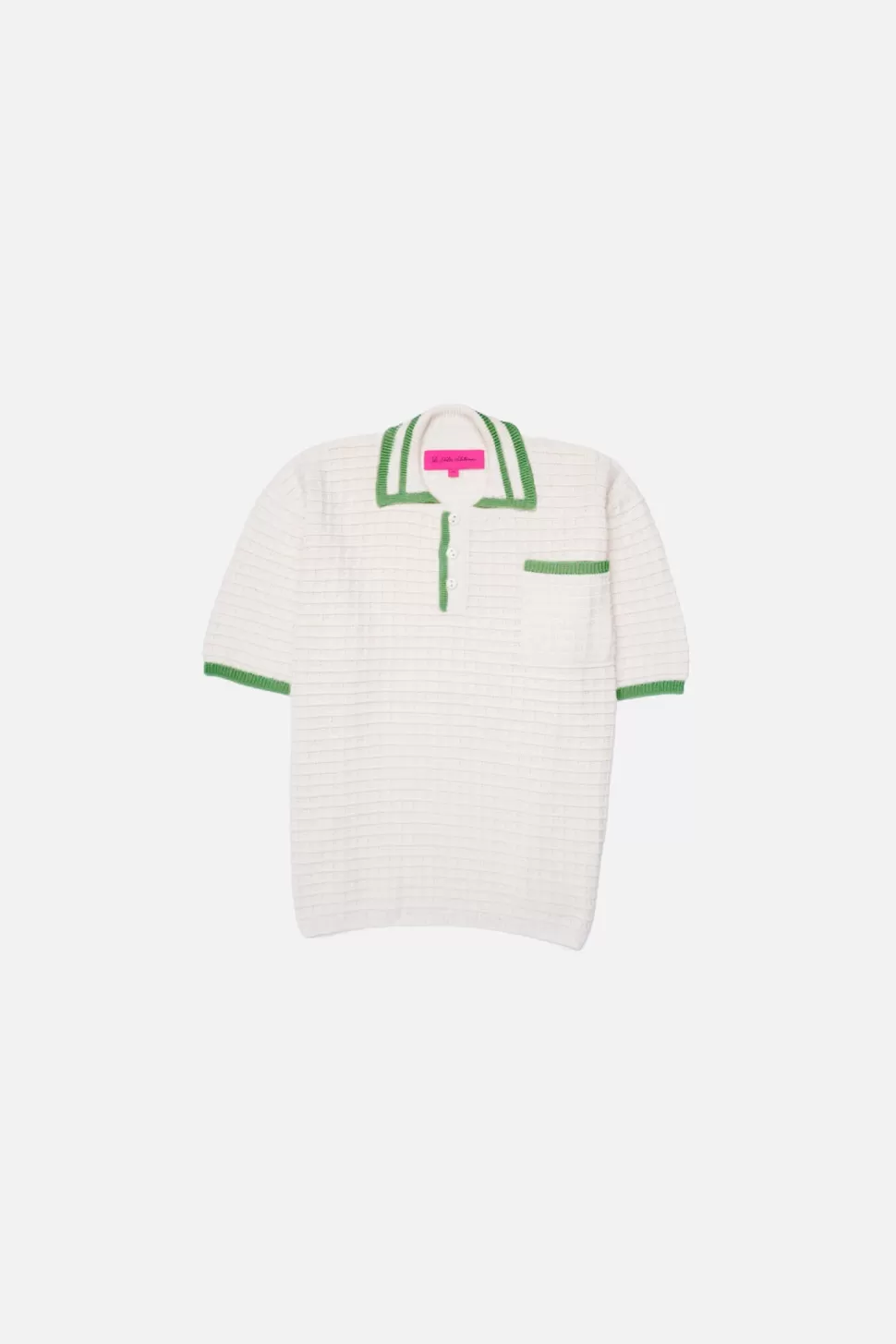 The Elder Statesman Waffle Knit Scally Polo Ivory&Wasabi Flash Sale