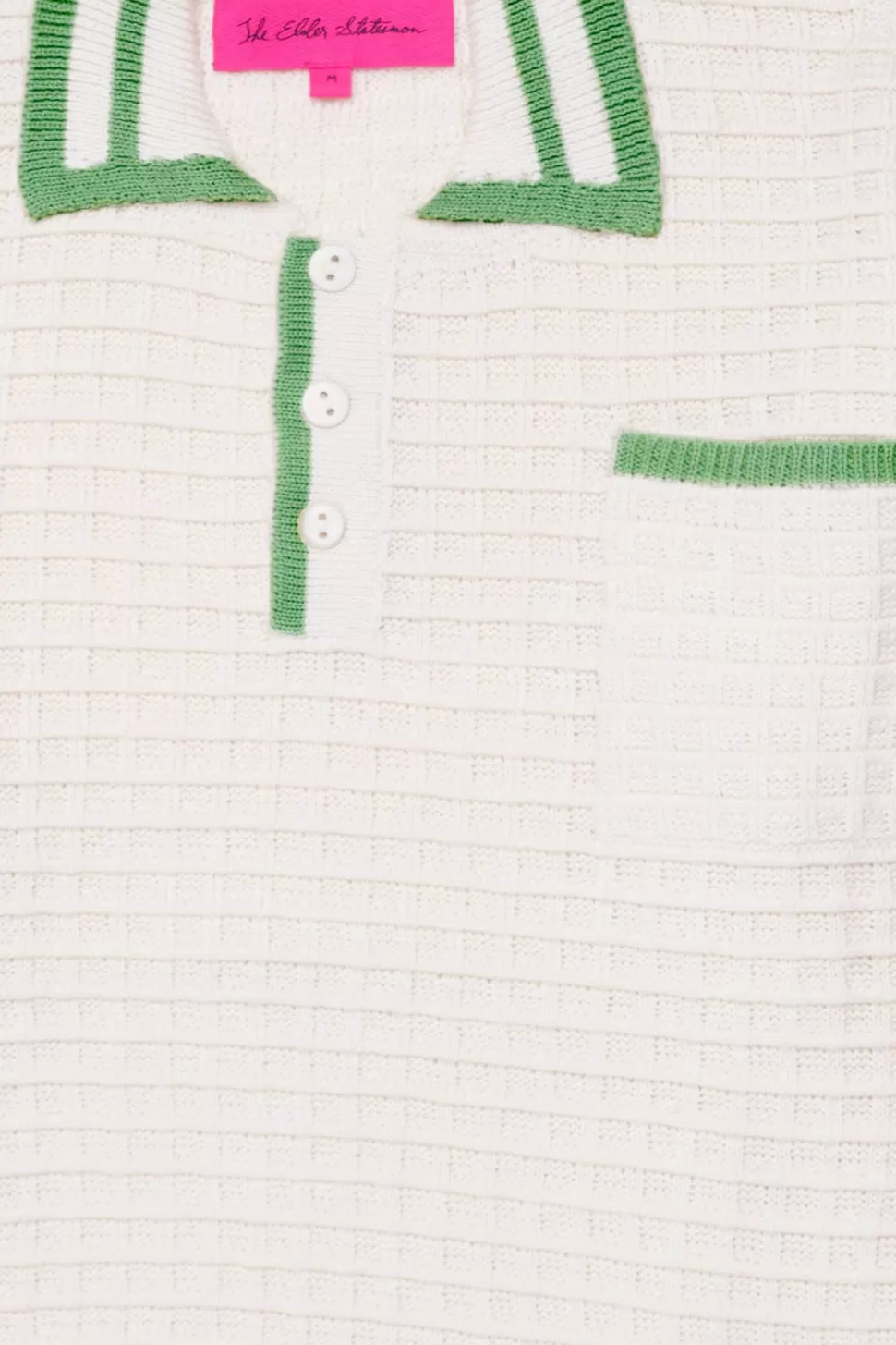 The Elder Statesman Waffle Knit Scally Polo Ivory&Wasabi Flash Sale